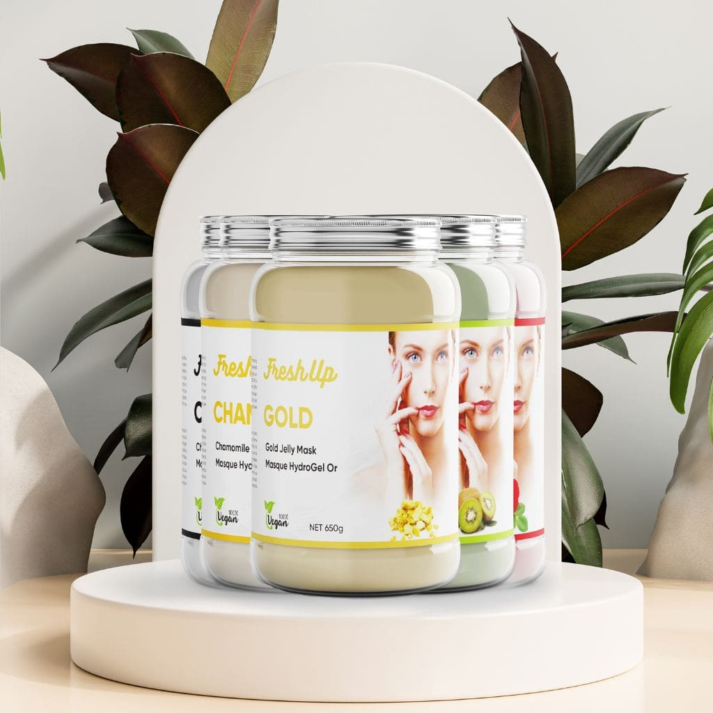 FreshUp Professional USA Jelly Mask Collection featuring various colorful jelly masks in different packaging.